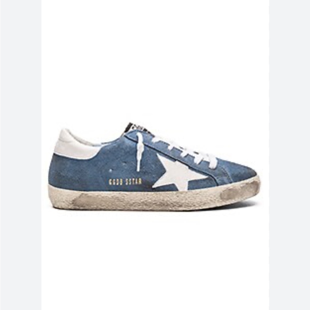 {Golden Goose} Superstar Sneaker in Ciel Suede & White Star